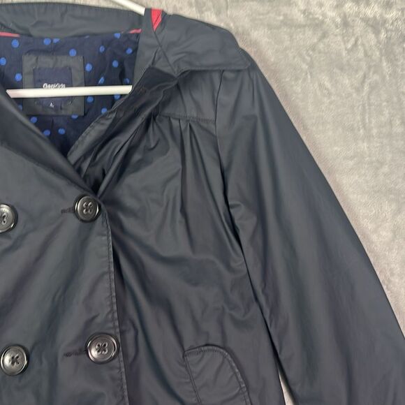 Gap Kids Black Hooded Rain Jacket Polka Dot Inside Pea Coat Look Size 10 (L) - Picture 3 of 9